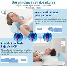 Almohada Foam, Almohada Cervical 2 en 1 para Aliviar el Dolor de Cuello, Almohada Ortopdica Ergonmica para Boca Arriba y Boca Abajo, con Funda Almohada Azul - azul - Ver 4