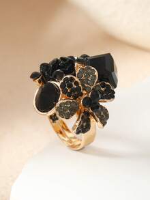 1pc Shiny Geometric Crystal 3D Open Ring, Colorful Flower Ring, Suitable For Daily Wear