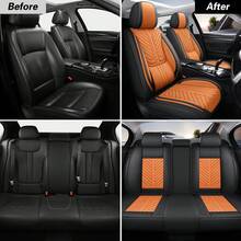 Nappa Leather 5 Seat Luxury Car Seat Covers Full Set Cushion Protector Fit Single Front Seats And Solid Bench 40/60 50/50 60/40 Split Bench Back Universal Fit For Most Cars 4 Season Use - trái cam - Xem 4