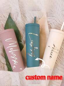 可客製化創意文字吸管水壺，中性直筒保溫杯，送給他、她、男朋友、女朋友、爸爸、媽媽、家人、朋友、同事、喬遷、辦公室、伴娘的禮物 - 多色 - 查看 4