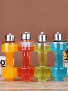 1pc 550ml Plastic Sports Water Bottle, Dumbbell Shaped Fitness Juice Drink Cup - Multicolor - View 1