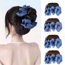 Blue And Black Claw Clip Bow Hair Bun Hair Accessory, High-Temperature Resistant Wig Bun Hairpiece