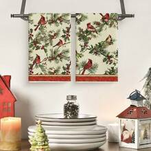 1pc/2pcs/4pcs Red Bird Christmas Super Soft Fiber Kitchen Towel, 45*66cm Seasonal Kitchen & Dining Table Decor Dish Cloth, Christmas Home Decor - Multicolor - View 2