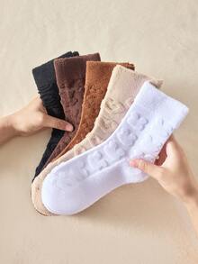 2 Paar Damen Herzmuster einfarbige Kabel-Stricksocken, geruchshemmend und feuchtigkeitsableitend, modisch und vielseitig, geeignet für Herbst und Winter, zufällige Farben