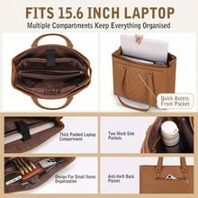15.6 Inch Women's Fashionable Bow Tie & Diamond Pattern Waterproof Leather Laptop Bag, Professional Computer Briefcase, Spacious Tote Bag For Office, School And Travel, Brown - Multicolor - View 4