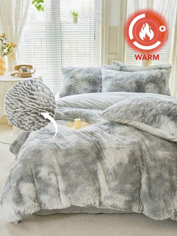 3Pcs Tie-Dye Print Bedding Plush Shaggy Duvet Cover Set Fluffy Duvet Cover With Pillowcases (1pc Fluffy Duvet Cover+2pcs Pillowcases) Bedding Set For Bedroom Guest Room King Queen Full Twin Size Christmas Gift