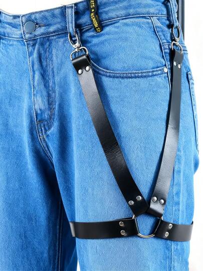 Punk Thigh Garter Belt Black Leather Leg Harness Rave Thigh Straps Thigh Leg Harness Goth Cosplay Leg Rings Men PU Old Money Vintage Autumn/Fall Urban Outfit Classic Christmas Winter Fashion Daily Men Boyfriend Gift