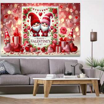 2D Flat Background Banner, "Happy Valentine's Day" Design With Santa Claus And Heart Elements, Party Decor, Suitable For Indoor And Outdoor Celebration, Photography Backdrop, Wall Decor