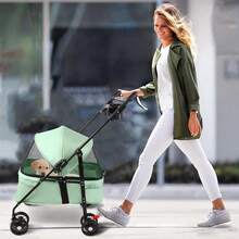 Carrito plegable 2 en 1 para perros y gatos, con ventana de malla y portavasos, ideal para perros y gatos pequeños. - Verde - Ver 3