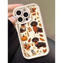 1 piece Matte White Phone Case Resistant to Scratches and Fingerprints, with Autumn Leaves and Dachshund Pattern, Compatible with , Waterproof and Shockproof