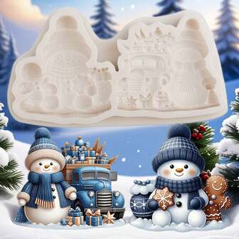 Christmas Reindeer Snowman Silicone Mold, Used For DIY Cake, Dessert, Biscuit, Soap, Sugar, Pudding, Chocolate, Hard Candy, Dessert, Candle Decoration, Suitable For Candle Making
