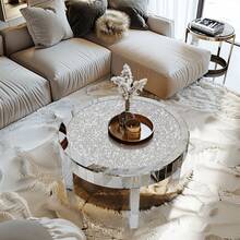 80cm Round Coffee Table Mirrored Glass Center Table With Shiny Crushed Crystal Diamonds - Silver - View 4