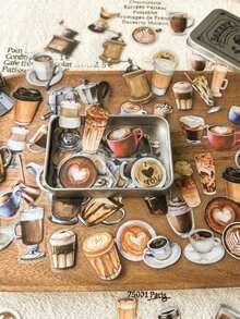 100pcs/Box Vintage Coffee Drink PET Stickers, DIY Collage Scrapbook Decorative Stickers,School Supplies,Back To School ETYE - HT196-喝杯咖啡 - 查看 6