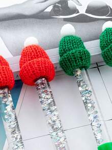 1-80 piezas Bolígrafos de Navidad con estilo femenino personalizados, bolígrafos con líquido brillante, bolígrafos con diseño de gorro de Papá Noel, regalos de bolígrafos navideños para niños - Multicolor - Ver 2