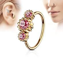 3 Round CZ Set Rose Gold IP Plated 316L Surgical Steel WildKlass Hoop Ring For Nose & Ear Cartilage{Inchstyleinch:InchPinkinch} - Hồng - Xem 3