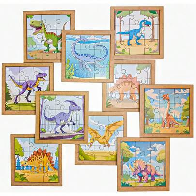Kit Com 10 Quebra Cabeça Dinossauros Brinquedo Educativo