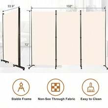 Room Divider 6FT Folding Privacy Screens 4 Panel Partition Room Dividers w/Freestanding Design Portable Wall Divider for Room Separtation Fabric Screen Panel for Home Office School Dorm - Crema+3 Panel-Camino Circular - Ver 6