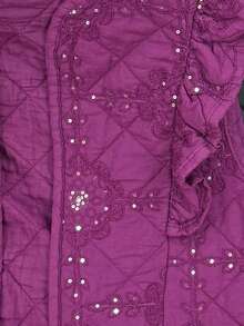 Colete casual liso com cordão na cintura e lapela para uso diário - Roxa - Ver 3