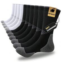 JOYNÉE 5/10 Pairs Mens Lightweight Athletic Crew Socks Cushioned Breathable Long Socks For Sports Running{"Color_name":"Multicolor2(5Pairs)","Size_name":"Large"} - Nhiều màu 2 (5 cặp) - Xem 2