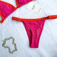 Bicolor Triangle Bikini With Adjustable String Panties - 粉紅色與橘色(雙色) - 查看 2