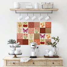 24 Floral Tile Stickers, 4x4 Inches, European Style, Peel And Stick, Waterproof PVC Tile Stickers, Farmhouse Style Kitchen And Bathroom Backsplash Decoration - Multicolor - View 2