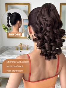 14 Inch Wine Red Water Wave Curly Ponytail Hair Extension, Soft & Natural, Synthetic Hair, For Women - Dark Brown - View 4