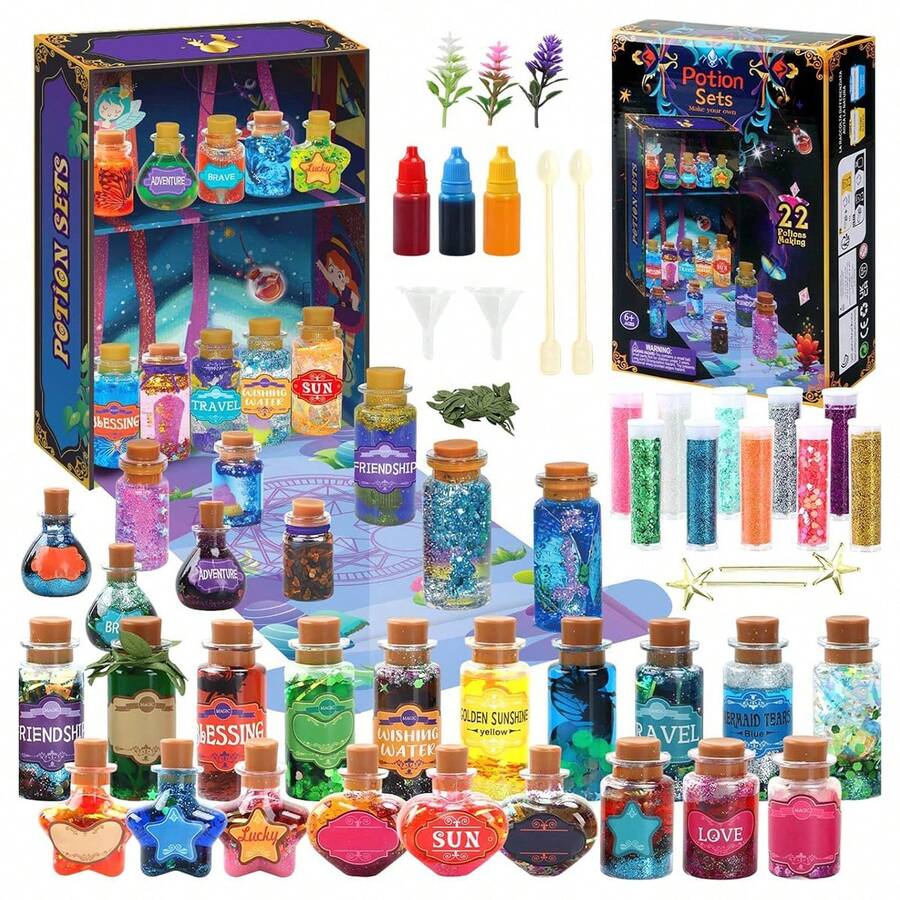 仙女魔药套装，魔法混合套装 22 瓶，圣诞礼物装饰品花园工艺品生日礼物玩具，适合 6 7 8 9 10 11 12 岁以上男孩和女孩的家庭派对室内室外，圣诞袜填充物