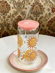 1 件 16 盎司玻璃咖啡杯（带吸管），太阳和月亮设计，饮料杯（带吸管），抹茶咖啡杯（带吸管） - 金色 - 查看 15