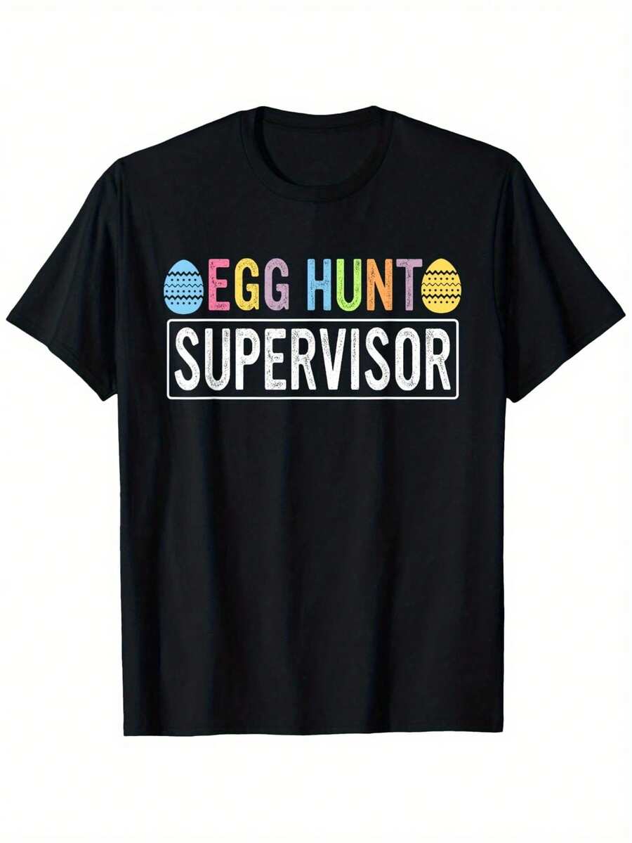Egg Hunt Supervisor Matching Egg Hunting Mom Dad Easter Day T-Shirt - Black - View 1