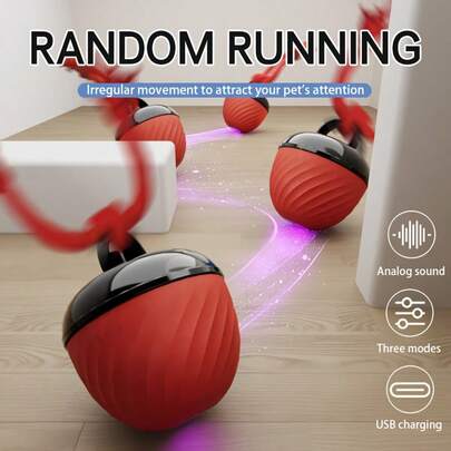 1pc Interactive Smart Dog Ball Toy, Durable Chew Toy, USB Rechargeable, Tail Rope Movable Ball With Light & Barking Sound, Indoor Pet Rolling Game, Suitable For Medium & Small Dogs, Relieve Boredom & Stimulate Chewing Interest