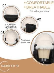 White(Black) Plush Hat Hair Extensions Hairpieces 26 Inch Long Wave Wigs With Synthetic Wig Soft Hairpiece Add Volume & Length Warm Screwed Cold-Resistant Curly Hairpieces Blonde For Winter Women Girls Daily Party Christmas Gift,Easily Create A Winter Vibe And Be Sophisticated And Convenient. - Natural Black - View 7