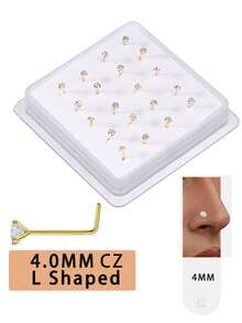 20PCS Golden Silvery Thin Nose Studs Set For Women Men 1.5mm-4mm Shiny CZ Nose Pins With L Shape, Straight, And Ball End – Nose Piercing Jewelry Case - L PIN - View 15