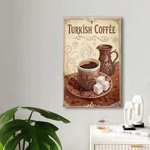 Framed Vintage Turkish Coffee Poster - Retro Cafe Wall Art With Intricate Floral & Swirl Patterns, Middle Eastern-Inspired Canvas Print. Idea Gift For New Year, Thanksgiving Day, Christmas, For Room Decor, Kitchen Decor, Living Room Painting, Halloween Decor, Bathroom Decor, Home Decor, Wall Decor, Bedroom Decor. - Random Print(隨機印花) - 查看 5