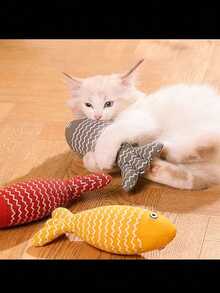 1个猫玩具，猫鱼造型，可咀嚼耐咬，互动式柔软毛绒逼真鱼形玩具，幼犬训练玩具，猫咪用品