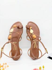 Vizzano Women's Flat Sandal Elegant Design Comfortable Versatile Everyday Delicate Straps Stone Adornment - Cà phê Mocha - Xem 5