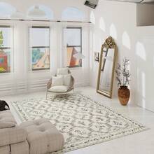 Area Rug 8x10 Feet Washable Rug, Pink Vintage Traditional Rug, Foldable Ultra-Thin Retro Decorative Indoor Distressed Non-Slip Carpet Floral Print Mat Bedroom Living Room Bathroom - Màu be xám - Xem 2