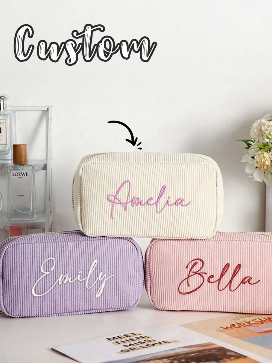 Personalized Cosmetic Bag, Custom Corduroy Makeup Bag, Name Makeup Bag, Monogrammed Toiletry/Makeup Bag, Bridesmaid Gifts, Bachelorette Party Gifts, School Supplies, Back To School, School Gifts, For Office, For School, For Classroom, For Coworkers, For Dorm Rooms, Middle School StudentsChristmas Beauty Accessories