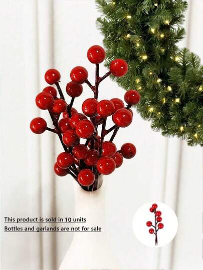 10 قطعة/مجموعة نباتات التوت الأحمر الاصطناعية البلاستيكية الرغوية بطول 7 سم، توت بري مصغر وجميل، مناسبة لعيد الميلاد/السنة الصينية الجديدة/ديكور المنزل/إكسسوارات DIY، ديكور أجواء عيد الميلاد