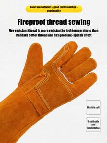 Lange Schweißerhandschuhe, nahtlose hitzebeständige Hochtemperatur-Langhandschuhe, dicke Rindsleder-Schutzhandschuhe für Schweißer, weich und langanhaltend