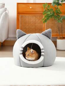 1 件舒适可爱的宠物猫床屋，可拆卸可洗猫窝，温暖的宠物洞穴窝，适合兔子、小型犬、猫冬季室内使用 - 灰色 - 查看 9