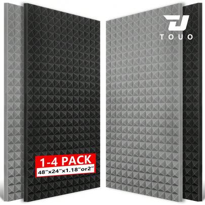 TOUO吸音板泡沫，尺寸47.2英寸×23.6英寸×2英寸/1.18英寸，降噪墙面吸音板，适用于工作室、办公室、游戏室、播客空间，高密度隔音板，1-4片装，8种颜色可选。