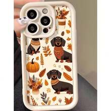 1 piece Matte White Phone Case Resistant to Scratches and Fingerprints, with Autumn Leaves and Dachshund Pattern, Compatible with , Waterproof and Shockproof