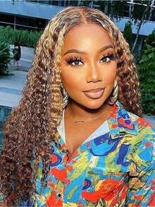 Eulisi P4/27 高光渐变色 5*5 蕾丝闭合假发 真人发 5x5 高清蕾丝闭合假发 女士真人发 已拔婴儿发 180 密度 5x5 直湿波浪蕾丝前假发 28 英寸 - 間色 - 查看 124