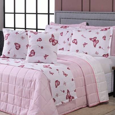 Jogo de Xale Peseira Algodão Percal 180 Fios Primor Cama Casal Queen E King + 2 Porta Travesseiros + 2 Capas de Almofada