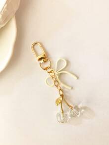 1 pieza Nuevo llavero de mujer con lazo de cereza de metal, accesorio de lazo de moda, colgante minimalista de estilo Ins para bolsa, regalo de vuelta al colegio