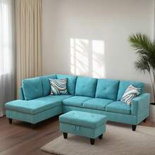 L Shaped Couches For Living Room, Sectional Couch Living Room Furniture With Storage Ottoman, Modular Sectional Sofa With Movable Chaise For Apartment Office, Aqua Blue,25014725 - Màu xanh lam - Xem 5