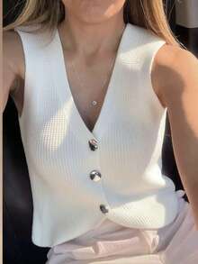 Women's Vest With Button - Blanco - Ver 2