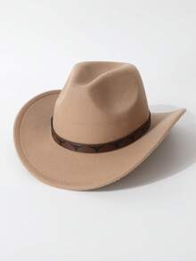 1pc Women's Fashion Heart-Shaped Wide Brim Curled Felt Hat, Decorated With Wide Belt And Cow Head Print, Versatile Western Cowboy Hat For Outdoor, Party, Unisex - Multi-bull Head Leather Belt Decorated Hat - View 14