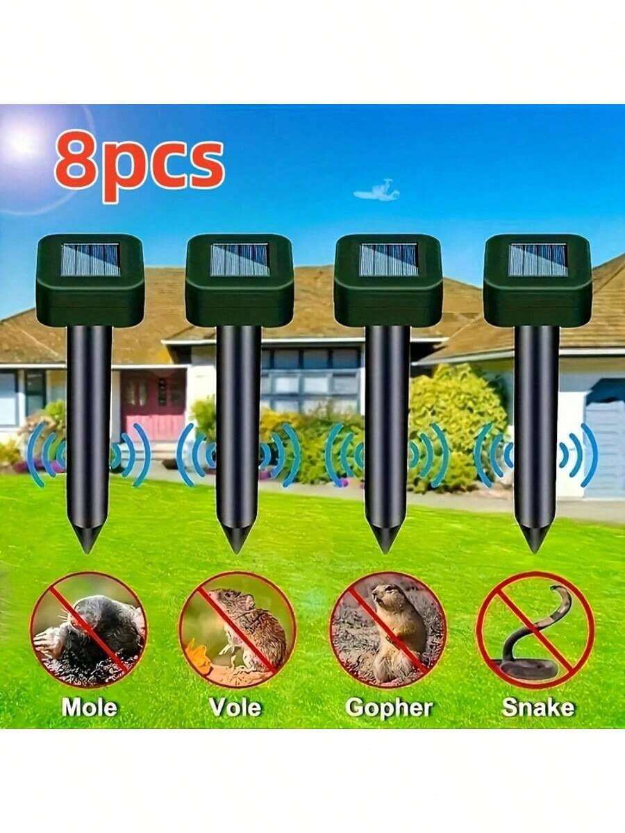 2/4/8件升级版草坪驱鼠器，声波技术，太阳能驱蛇器，驱鼠器，田鼠驱赶器，户外草坪花园庭院驱除所有害虫的尖刺桩追逐器