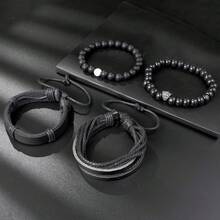 15 piezas Conjunto de pulseras versátiles de moda para hombres - Diseños de cuentas, madera, cuero, trenzado y tejido en estilos retro, punk y bohemio para uso diario y ocasiones